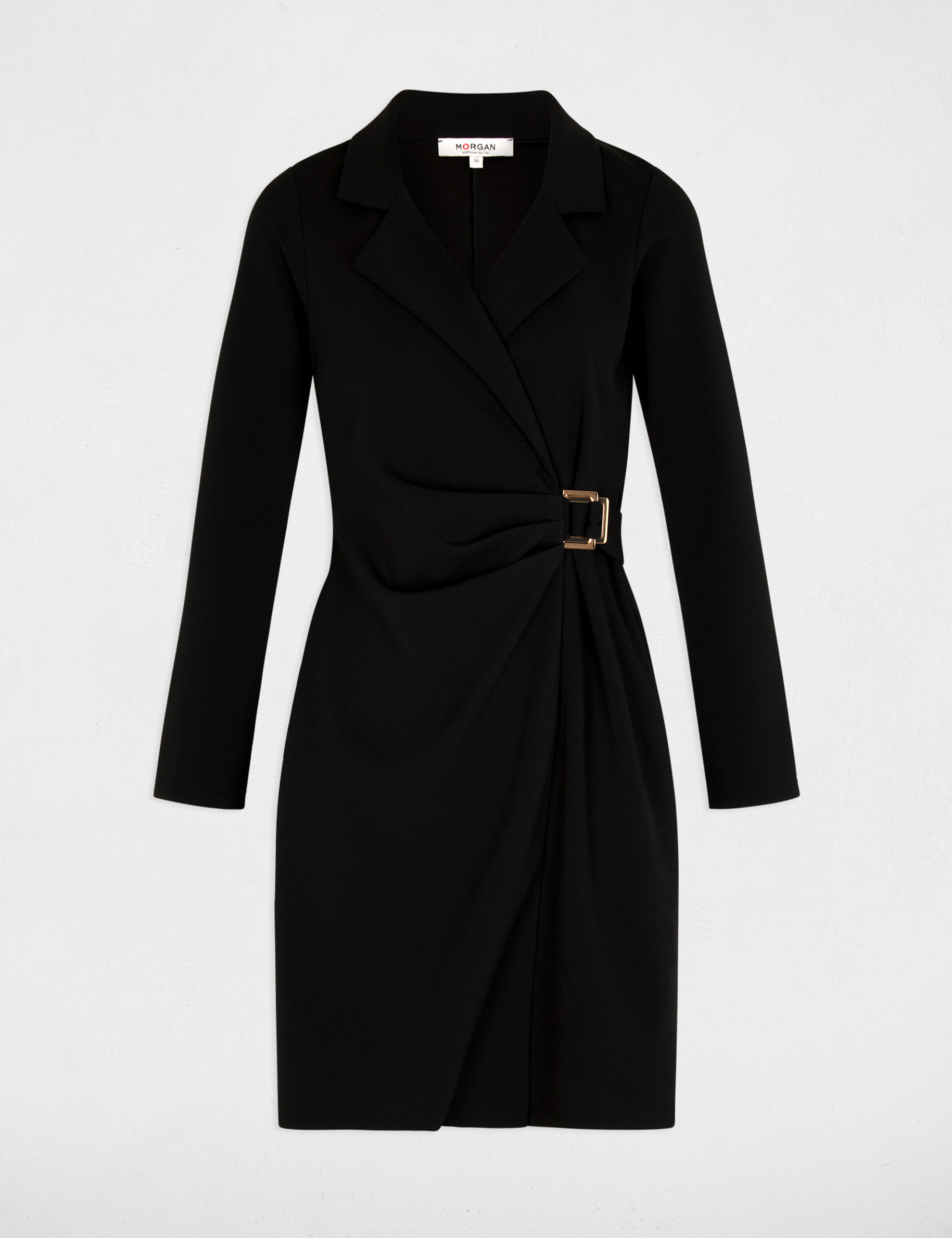 Robe cr&ecirc;pe col &agrave; revers noir femme