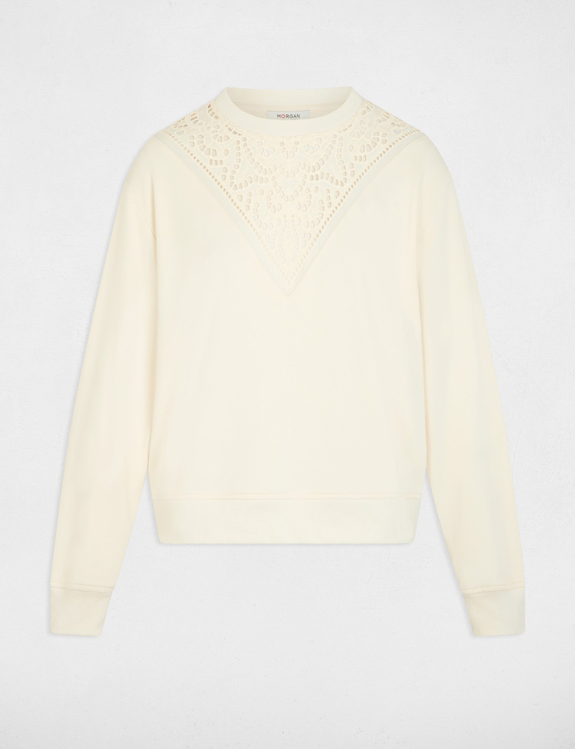 Langarm-T-Shirt elfenbein damen