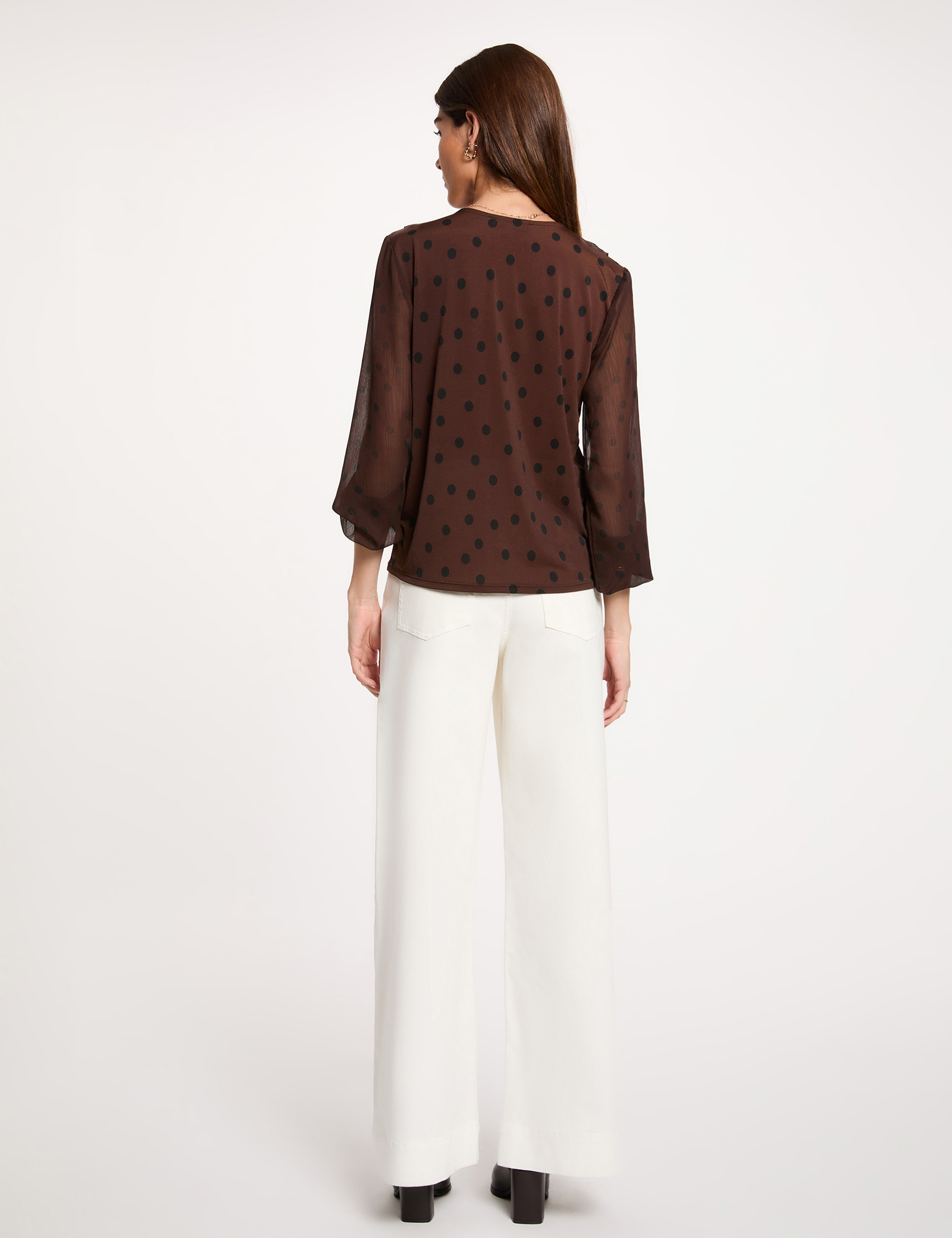 Bluse mit V-Ausschnitt aus Voile dunkelbraun damen