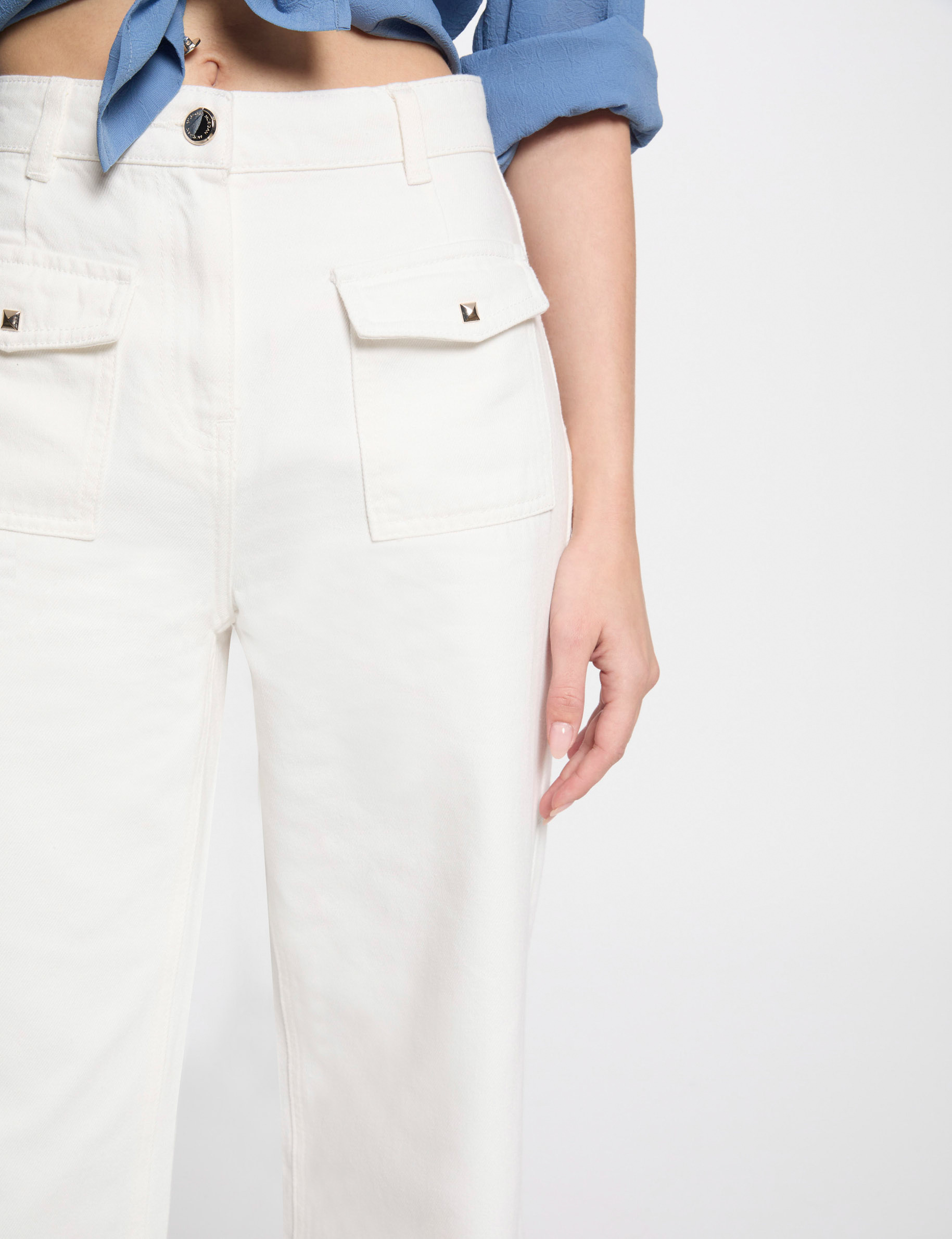 jeans jambe large taille haute blanc femme Jeans jambe large taille haute blanc femme