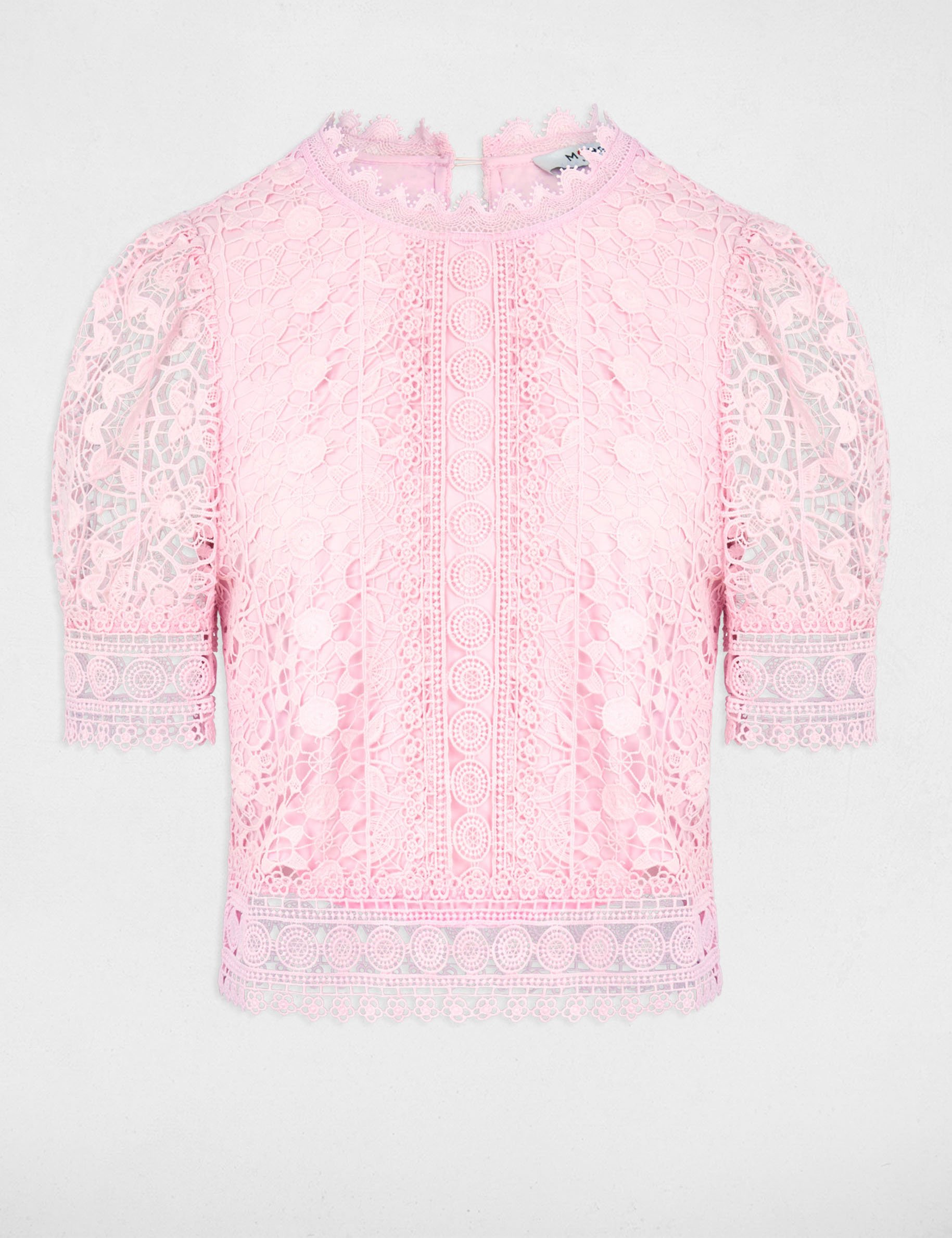 Blouse manches courtes en dentelle rose femme